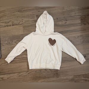 Kerri Rosenthal Ivory Hoodie with Chocolate Brown Drippy Heart